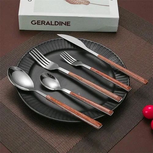 Miniatura 8 de Juego de cubiertos de madera de 30 piezas para 6 cubiertos de acero inoxidable duraderos, juego de cubiertos de madera modernos para el hogar