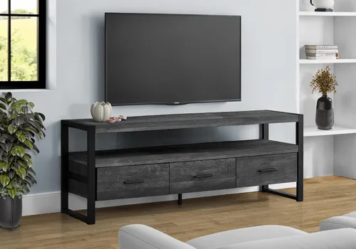 Miniatura 2 de Monarch Specialties Soporte de TV con 3 cajones y estantes, centro de entretenimiento industrial de estilo moderno con patas de metal, 60 pulgadas