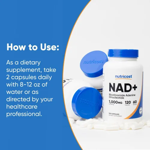 Miniatura 6 de Nutricost Suplemento NAD+ de 1,000 mg por porción, 120 cápsulas (dinucleótido de nicotinamida y adenina) - 60 porciones, sin gluten, vegano