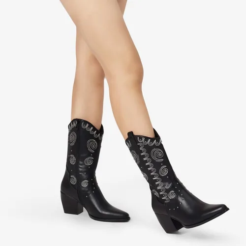 Miniatura 6 de DREAM PAIRS Botas vaqueras occidentales para mujer, botas vaqueras de media pantorrilla sin cierre