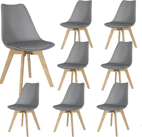 Miniatura 13 de Juego de 4 sillas de comedor, sillas de cocina y comedor de mediados de siglo con patas de madera y cojín, juego de sillas de comedor de cuero