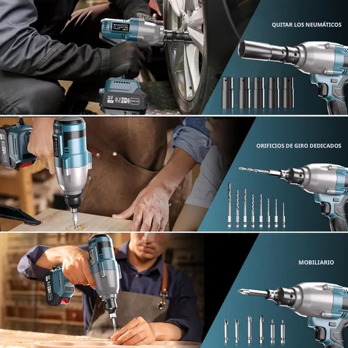 Miniatura 9 de Llave de impacto inalámbrica - Llave de impacto de 850 Nm (627 ft-lb) de 1/2 pulgada, pistola de impacto de alto par de 21 voltios con batería de 2