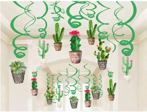 Decoraciones de cactus hawaiano para fiestas, decoraciones de remolinos colgantes, decoración de fiesta mexicana, decoración de techo, suministros
