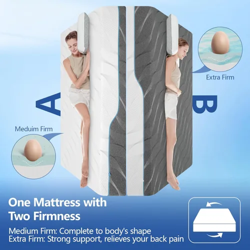 Miniatura 2 de WEUP Extra Firm Queen Memory Foam Mattress, 10 Inch Medium - Extra Firm Dual Side Flippable Mattress for Back Pain Relief, Cooling Ventilated Foam