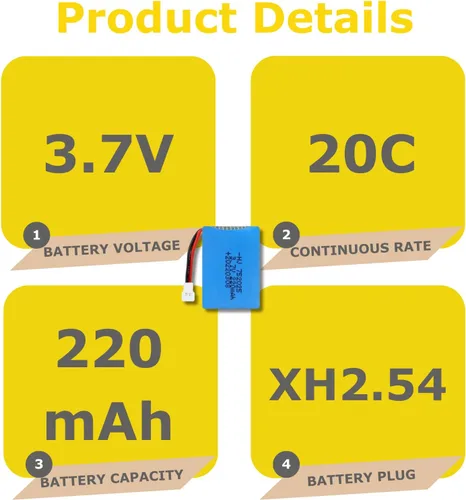 Miniatura 3 de 3.7V 220mAh 752025 25C Baterías recargables compatibles con DEERC F35, LEAMBE P-40 Warhawk/Holystone, SYMA Q11 H99W H6C H31 H98 TR-C385 TR-F22 Syma