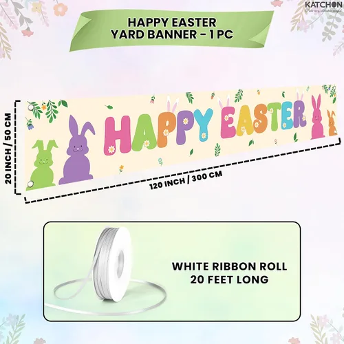 Miniatura 2 de KatchOn, Cartel de feliz Pascua para exteriores – Extra grande de 120 x 20 pulgadas Decoraciones de Pascua al aire libre para el hogar