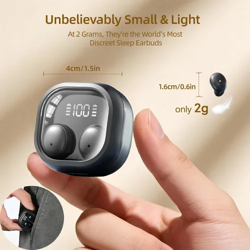 Miniatura 3 de HJX M125 - Mini auriculares invisibles para dormir de lado, auriculares intraurales ultraligeros, tiempo de reproducción de 50 horas con funda