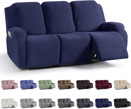 Miniatura 36 de KinCam Fundas para sillón reclinable, fundas elásticas para sillas reclinables, fundas para sofá reclinable de jacquard a rayas, protectores