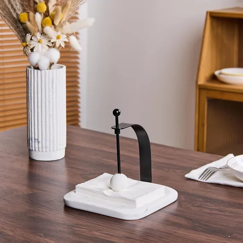 Miniatura 7 de Servilletero de mármol blanco – Servilletero cuadrado decorativo de papel y toallero para cocina, restaurante, baño, organizador de mesa de resina