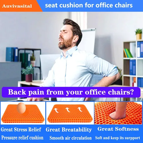 Miniatura 7 de Cojín de asiento de gel de tamaño grande para sentarse prolongadamente, extra grande y grueso, cojín de gel para espalda, cadera, ciática, alivio