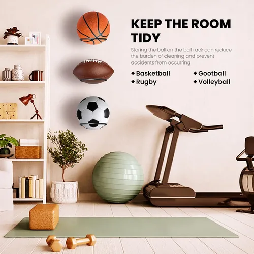 Miniatura 6 de Soporte de baloncesto Soporte de pared de fútbol Estante de exhibición de metal universal de bola Soporte para baloncesto Fútbol Voleibol
