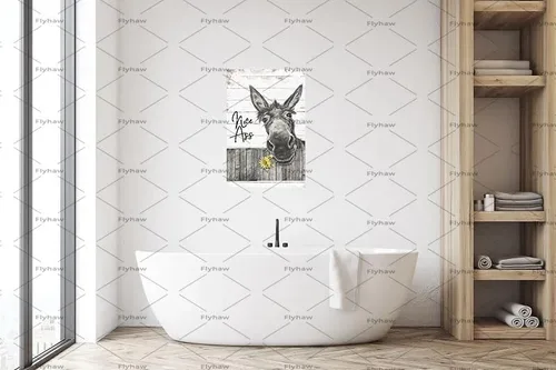 Miniatura 5 de Letrero de metal para pared de baño, diseño de girasol con diseño de burro divertido para baño, decoración de pared de baño, bonito culo, granja