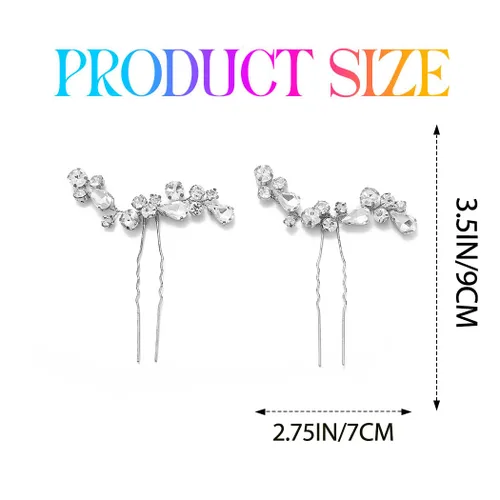 Miniatura 2 de Rhinstone - Horquillas para el pelo de novia de cristal plateado, accesorios para el cabello para mujeres y niñas (paquete de 2) (A-plateado)