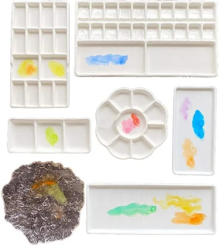 Miniatura 3 de Paleta de acuarela de cerámica, pintura de acuarela multirejilla, paleta de porcelana blanca, pintura profesional, suministros de cerámica adecuados
