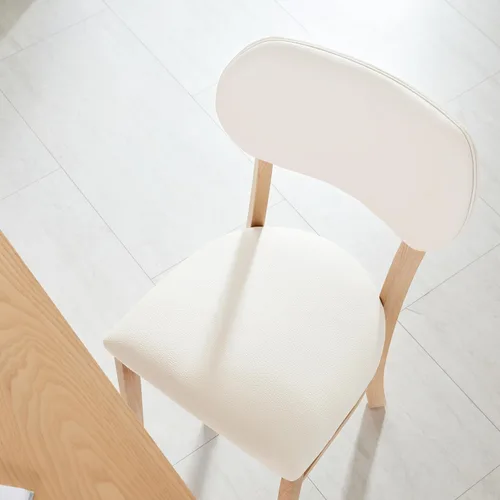 Miniatura 8 de Livinia Tony - Juego de 2 sillas de comedor, asiento tapizado de piel sintética de roble malasio sólido, sillas laterales redondeadas (natural)
