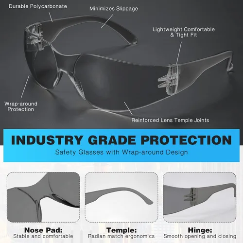 Miniatura 3 de WFEANG Gafas de seguridad – Gafas protectoras transparentes con ANSI Z87.1, resistentes a arañazos e impactos, protección ocular para el trabajo