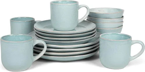 Miniatura 4 de Elanze Designs Reactive Glaze Farmhouse - Juego de vajilla rústica de cerámica bohemia de cerámica de 16 piezas, servicio para 4, color azul hielo