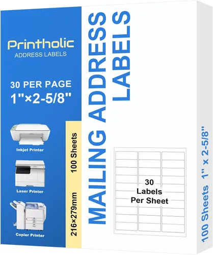 3000 30 etiquetas autoadhesivas de envío de direcciones de 1 pulgada x 2-5/8 pulgadas para impresoras láser y de inyección de tinta, 100 hojas, 30