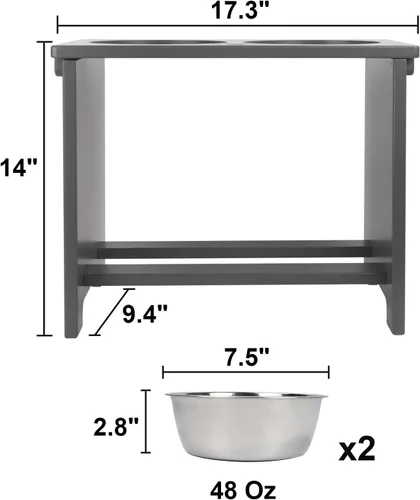 Miniatura 5 de HTB Cuencos Elevados para Perros, Soporte de Cuenco Elevado para Perros con 2 Cuencos de Acero Inoxidable, Cuencos Elevados para Perros