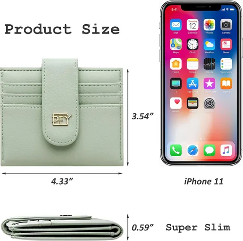 Miniatura 6 de Badiya Billeteras pequeñas para mujer, billetera plegable multitarjetero delgado con cremallera, Verde claro, Minimalista