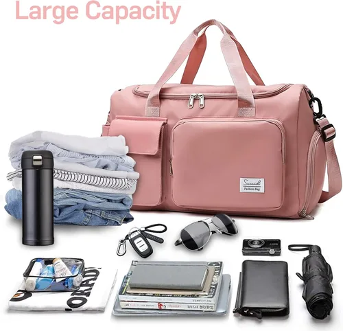 Miniatura 5 de Bolsa deportiva de gimnasio con compartimento para zapatos, bolsa de viaje con bolsillo separado seco húmedo para hombres y mujeres, bolsa de noche