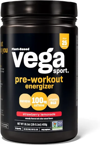 Miniatura 5 de Vega Proteína deportiva premium de vainilla en polvo, vegano, sin OMG y estimulante deportivo para preentrenamiento, limonada de fresa, polvo