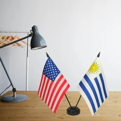 Miniatura 3 de Bandera de mesa de la amistad de Estados Unidos y Uruguay, bandera de mesa de Estados Unidos y Uruguay, juego de banderas de escritorio doble