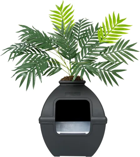 Miniatura 39 de Good Pet Stuff Caja de arena oculta para gatos con planta artificial, maceta redonda decorativa, filtro de carbón con ventilación para control