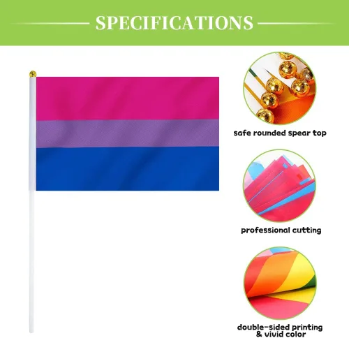 Miniatura 4 de Bandera bisexual con bandera bi, pequeña mini banderas de mano con orgullo bisexual en palos para desfiles, fiestas, festivales y decoraciones