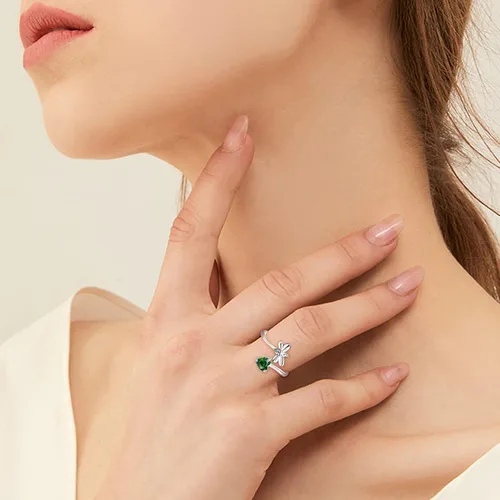 Miniatura 4 de FJ Anillo abierto de plata de ley para mujer, con piedra natal (anillo ajustable)