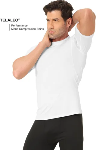 Miniatura 5 de TELALEO 6 Pack Men's Compression Shirt Short Sleeve Athletic Baselayer Sports T Shirts Workout Tops for Men Black White