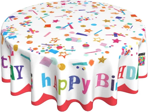 Miniatura 32 de Giwawa Decoraciones de feliz cumpleaños, pastel colorido y globos, mantel redondo de cumpleaños, resistente al agua, duradero, para suministros