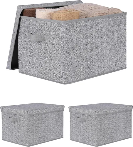 Miniatura 16 de WUIKE - Cajas de almacenamiento plegables con tapas, cajas de almacenamiento con asas, organizador para estante de armario, cestas de almacenamiento