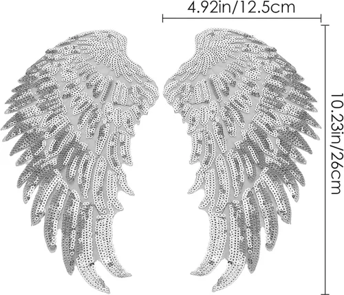 Miniatura 2 de Parche de tela de alas de ángel de lentejuelas, 4 pares de parches de lentejuelas bordados, apliques bordados para planchar para chaquetas