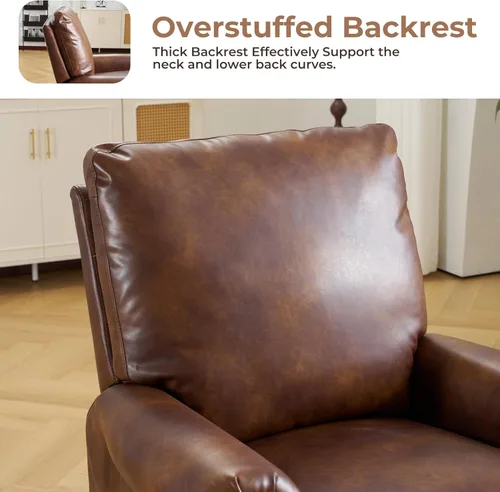 Miniatura 7 de Sillón reclinable con masaje y calefacción, silla reclinable de cuero transpirable con respaldo sobrerelleno y decoración de remaches, sofá Marrón