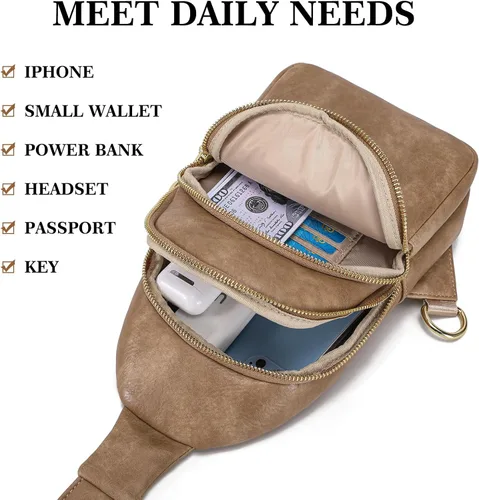 Miniatura 5 de Bolso cruzado pequeño, riñonera para mujeres y hombres, bolso bandolera de cuero para regalos, Estilo 5, color caqui.