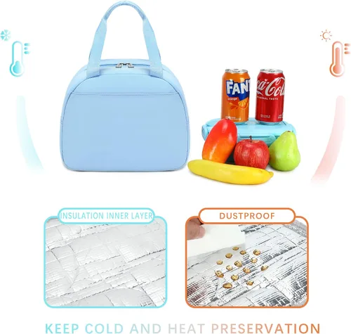 Miniatura 4 de abshoo Bolsa de almuerzo reutilizable para mujeres y niñas, bolsa de almuerzo aislada para la escuela, trabajo, picnic, viajes (azul claro)