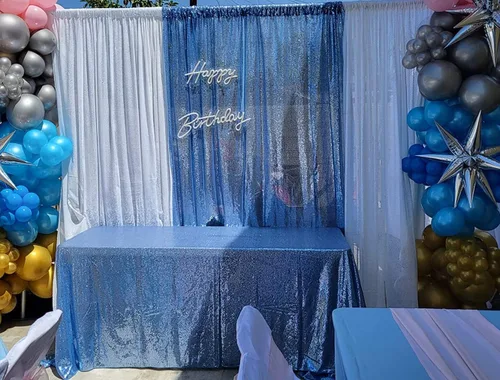 Miniatura 6 de Poise3EHome Cortina de Fondo de Lentejuelas Azul Bebé, 2 Paneles de 2 Pies x 8 Pies Fondo de Fotografía con Purpurina para Fiesta Baby Shower Boda