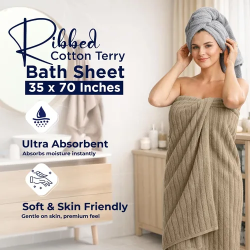 Miniatura 94 de DAN RIVER Paquete de 2 sábanas de baño de 35x70 pulgadas, sábanas de baño jumbo acanaladas para adultos, toallas grandes gruesas y absorbentes