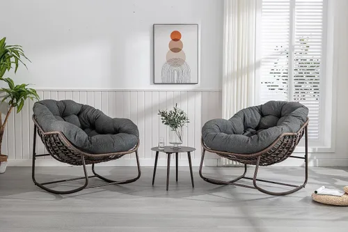 Miniatura 5 de Mecedora para patio al aire libre, silla Pa-Pasan, silla de huevo para exteriores, cómodas sillas tapizadas con cojín acolchado, adecuadas para Gris