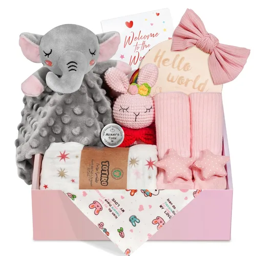 Regalo para Bebé Recién Nacida, 9 Piezas Regalos para Bebés Niñas Esenciales para Recién Nacidas, Nueva Cesta de Regalo para Bebé Niña Baby Shower