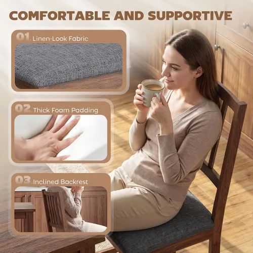 Miniatura 5 de HOMCOM Juego de 2 sillas de comedor de madera, modernas sillas de cocina tapizadas de mediados de siglo con respaldo de listones, patas de madera