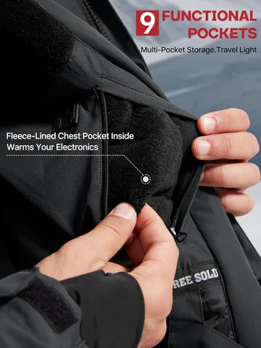Miniatura 7 de FREE SOLDIER Chaqueta de esquí impermeable para hombre, con forro polar, abrigo de nieve cálido de invierno con capucha costuras totalmente selladas