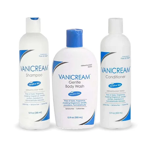 Vanicream, Free and Clear - Juego de champú, acondicionador y gel de baño, para pieles sensibles, sin fragancia ni parabenos, 12 onzas