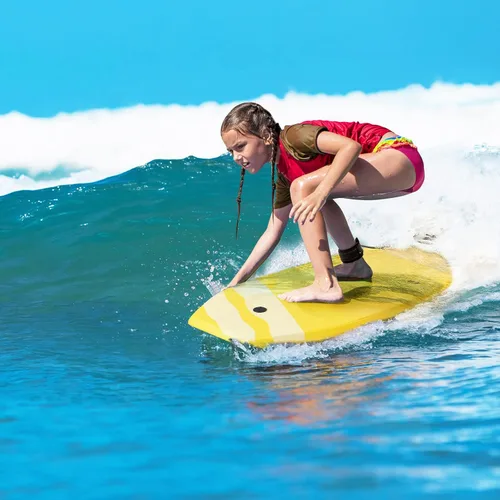 Miniatura 9 de Goplus Bodyboard para playa, 33/37/41 pulgadas, tabla de cuerpo ligero con correa de muñeca, núcleo EPS, cubierta XPE, parte inferior lisa de HDPE
