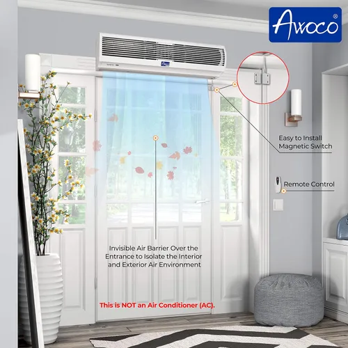 Miniatura 5 de Awoco Cortina de aire delgada para interiores FM-1212T de 48 pulgadas, 1500 CFM, certificado CE, 120 V sin calefacción con control remoto e