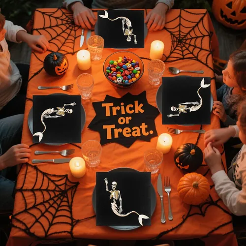 Miniatura 7 de 60 servilletas de Halloween – Servilletas de papel desechables de 6.5 x 6.5 pulgadas, servilletas negras de esqueleto de sirena para reuniones