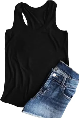 Miniatura 2 de Woffccrd Camisetas sin mangas de verano para mujer, camisetas casuales con cuello redondo, camisetas básicas de verano