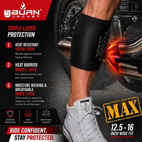 Miniatura 3 de BurnJacket Max - Funda protectora para tubo de escape de motocicleta contra quemaduras con protección de triple capa, se adapta a pantorrillas