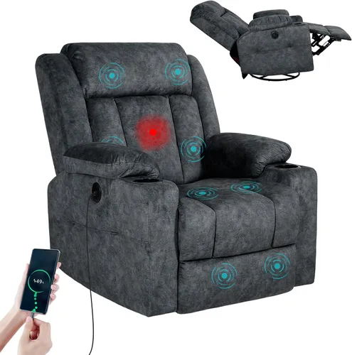 Miniatura 13 de LEVELEVE Silla reclinable mecedora, silla reclinable de masaje con masaje por vibración y calor, sillas reclinables giratorias de 360°, sala